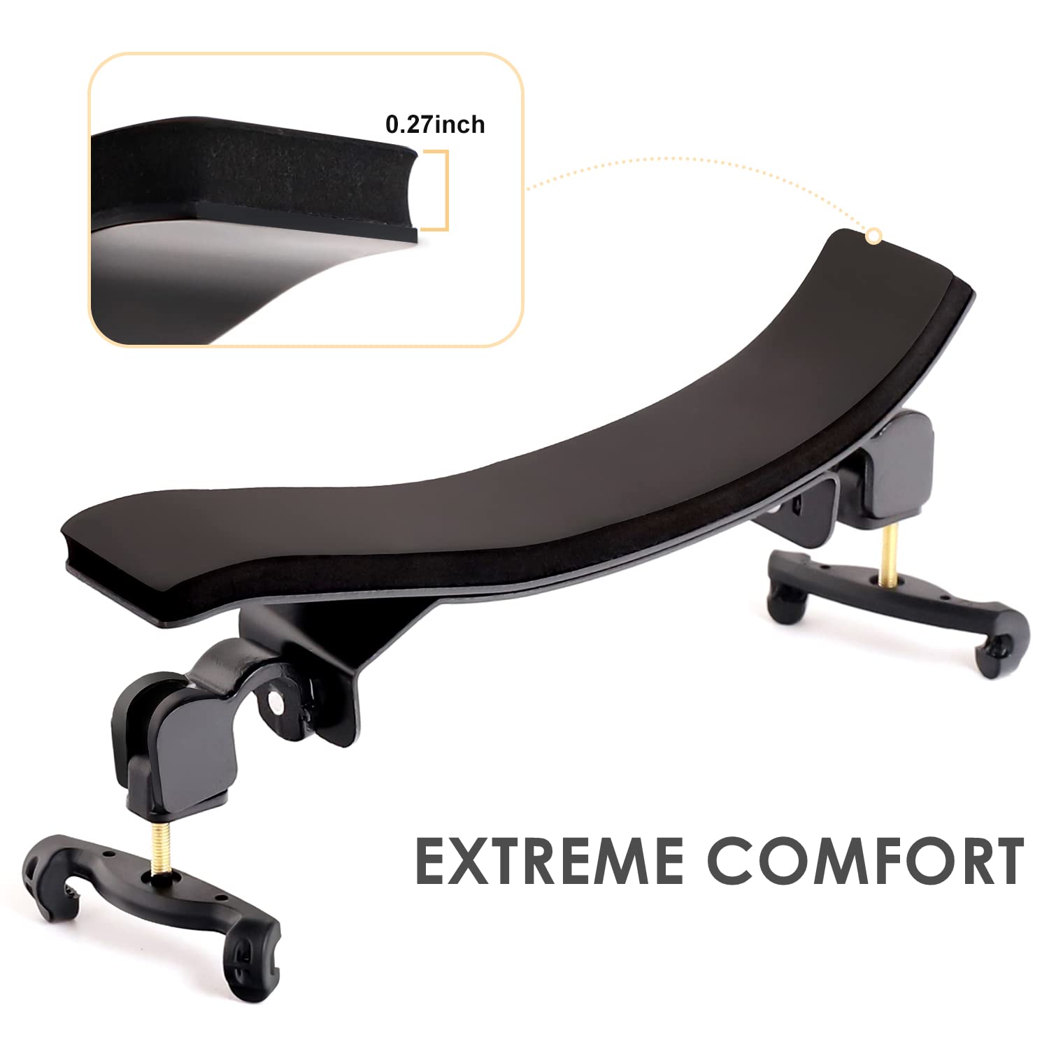 SUEWIO Violin Shoulder Rest for 4/4 Size, Premium Aluminum Alloy Violin Shoulder Rest with Thicken Comfortable Foam Pad & Height Adjustable Feet