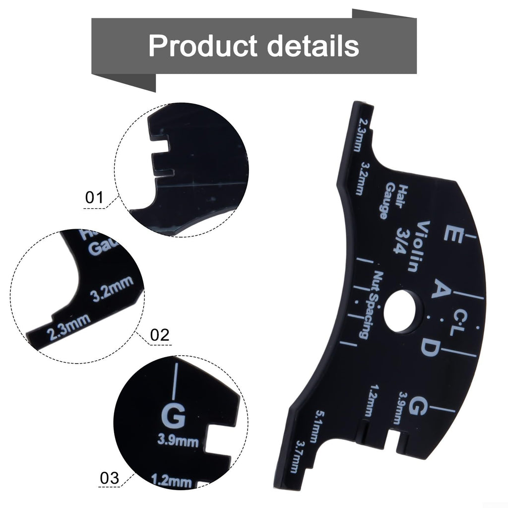 Violin For Bridge Template For Violin Cello Double Bass Multifunctional Luthier Tool For String Height Chord Distance Measurement And Repair Full Size Plastic Gauge Black(Violin 1/2)