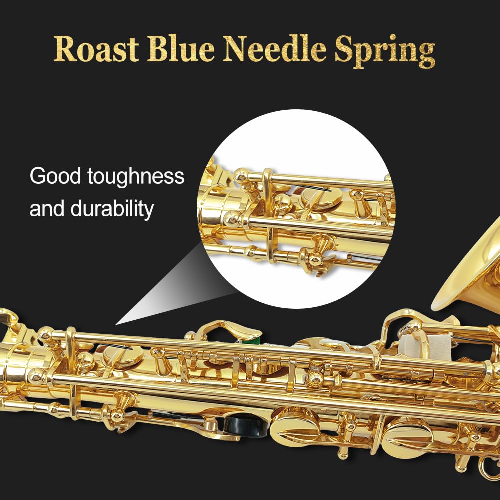 Eb Alto Saxophone Gold Lacquer Brass E-Flat Student Kit with Hard Carrying Case - Includes Mouthpiece, Reeds, Neck Strap and Gloves for School Band