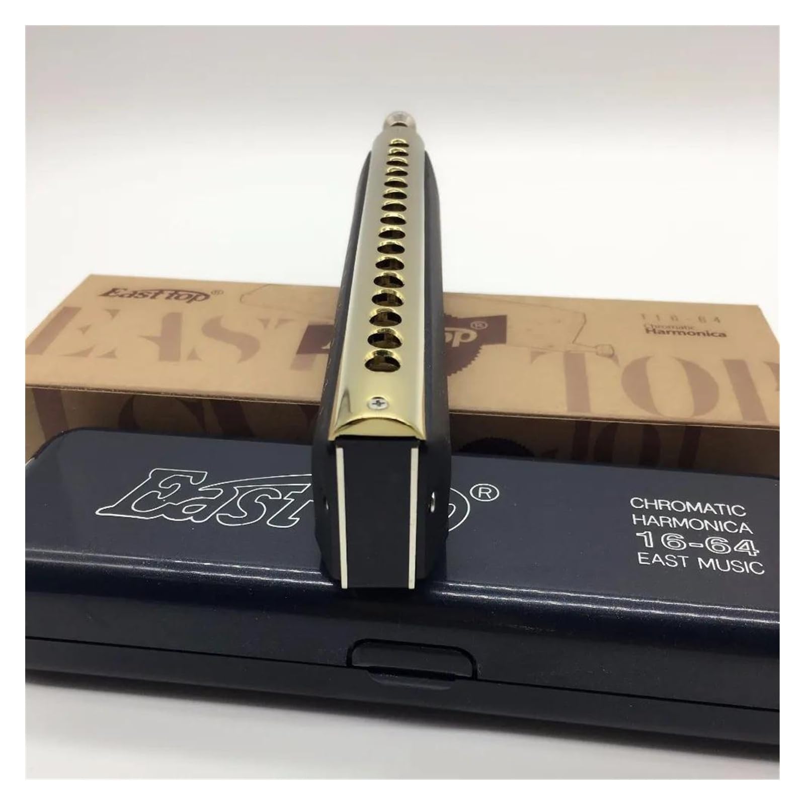 Professional 16 Hole Chromatic Harmonica ABS Comb Black Cover Harp Musical Instruments C Key Metal Mouth Organ(Black)