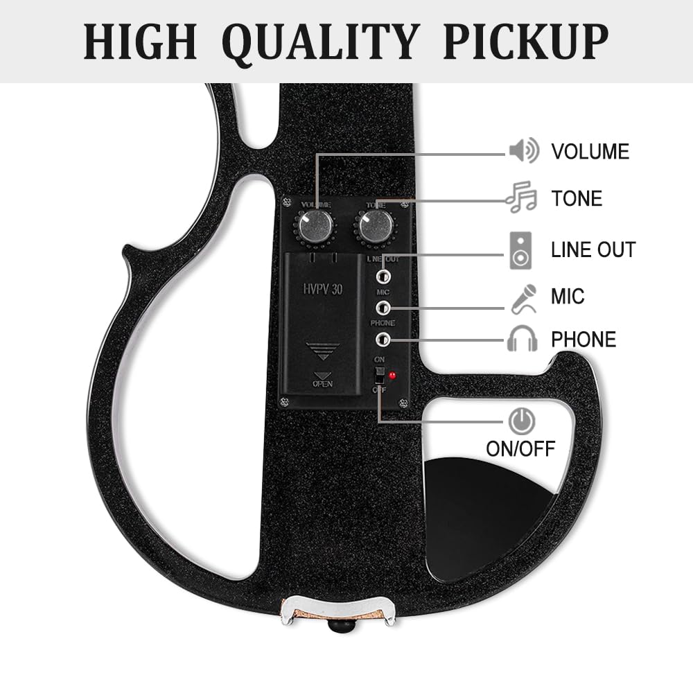 Vetimobato Electric Violin 4/4 Full Size Solid Wood Silent Violin Set for Adults Beginner Practice Electric Fiddle with Ebony Fittings Hard Case & Bow(4 String White)