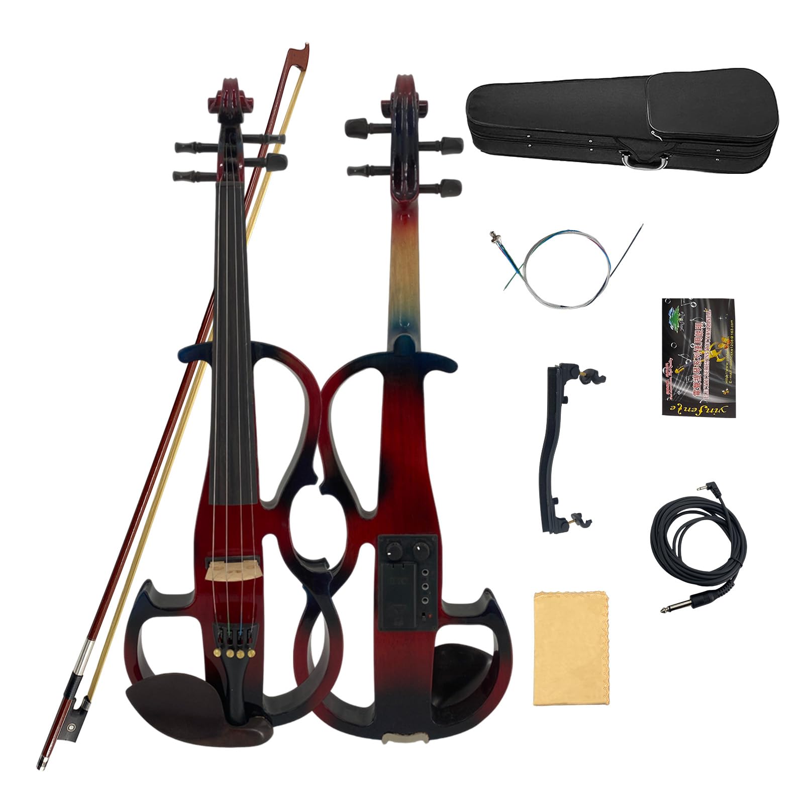 4/4 Full Size Electric Violin – Silent Electric Violin with Headphone Jack, Ebony Fittings – Includes Case, Bow, – Ideal for Practice & Performance (Black)