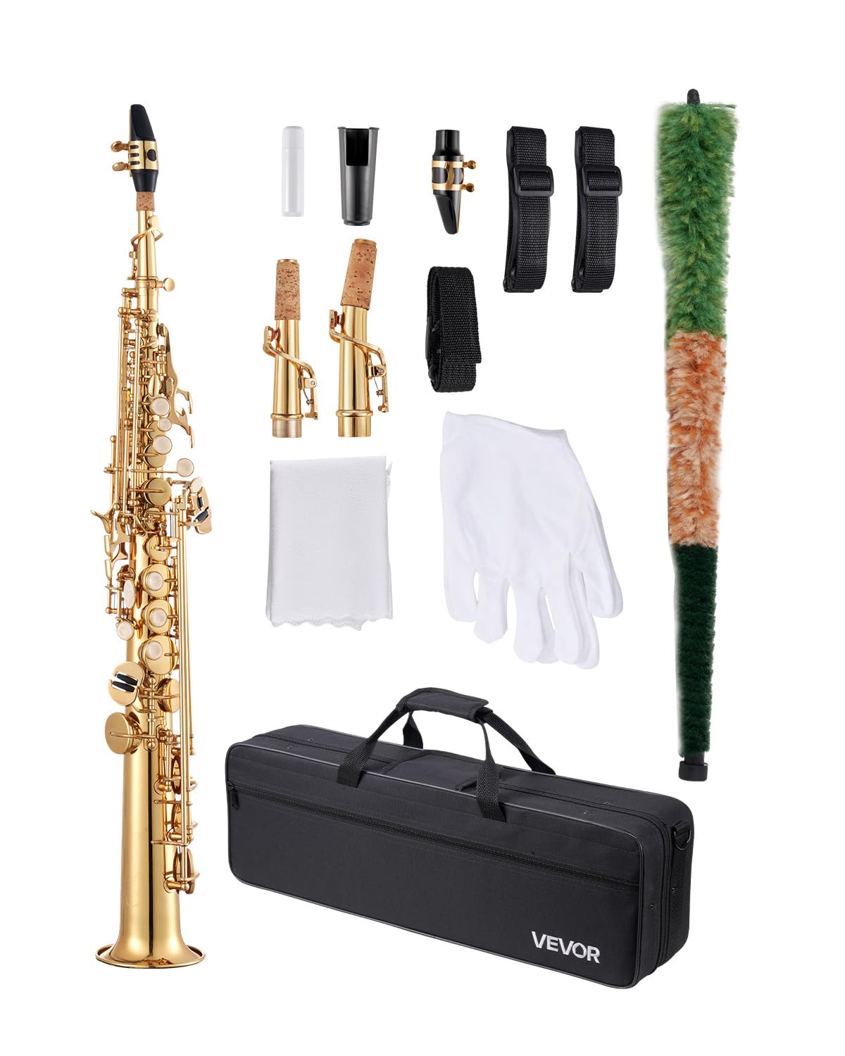 VEVOR Tenor Saxophone, B Flat, Professional Brass Saxophone Beginner Kit with Carrying Case, Mouthpiece, Straps, Cleaning Cloth, Gloves, Neck Strap, 23 Keys Tenor Sax Kit, for Beginners Students, Gold