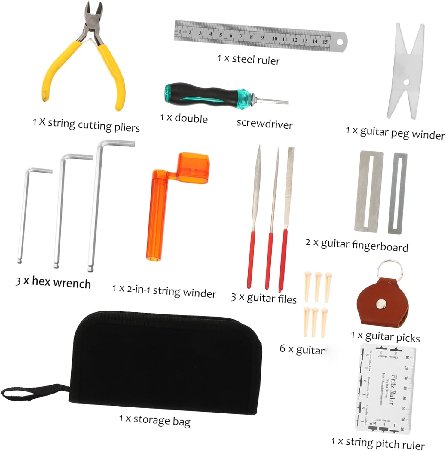 Toyvian 1set Guitar Repair Tool Kit String Cutter Action Ruler Gauge and Maintenance Accessories for Guitar Setup and Adjustments