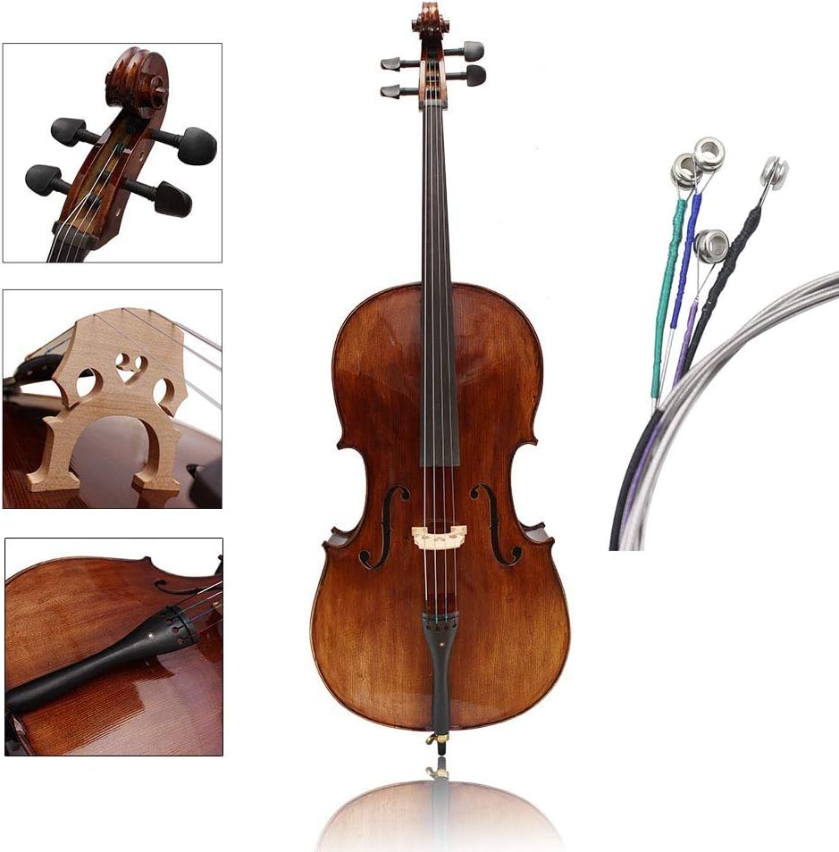 Imelod Cello strings Full Set (A-D-G-C) Universal Steel Core Nickel-Chromium Wound with Nickel-plated Ball End for 4/4 3/4 1/2 1/4 Cellos