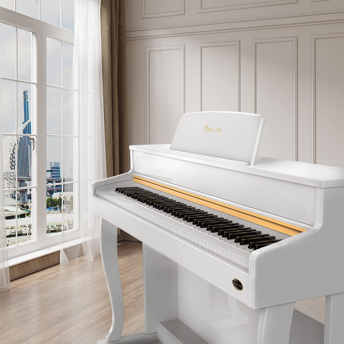 Rosen P70 Digital Piano 88 Key Home Piano Full Size Weighted Keyboard with Stand Premium Upright for Beginner Professional luxury Electric Keyboard with Triple Pedal (white)