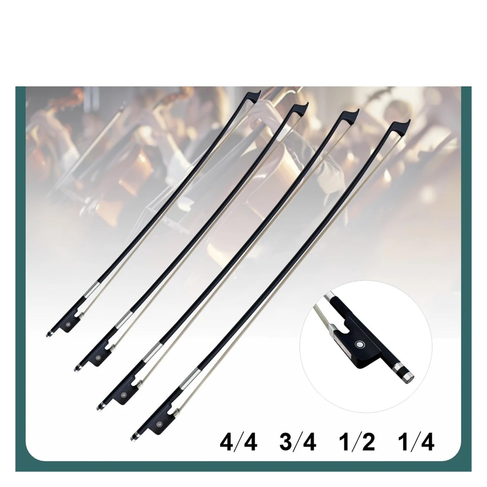1PCS Advanced Strong Black Carbon Fiber Cello Bow White Horse Hair Fit 4/4 3/4 1/2 1/4 Cello Electric Cello Parts Accessories(1-2Cello Bow)