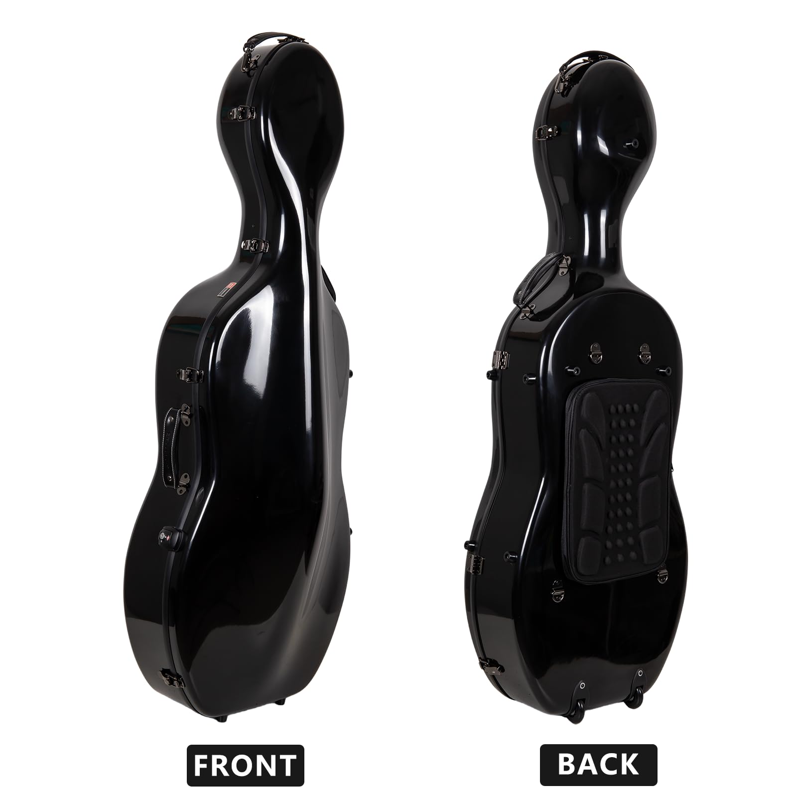 Crossrock Fiberglass 4/4 Cello Case with Wheels — Enlarged Interior Fits More Cellos | TSA Lock, Backpack Straps, Music Pouch & 3 Handles | Waterproof Hardshell — Black (CRF2030CEFBK)