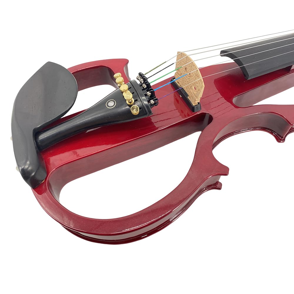 4/4 Full Size Electric Violin – Silent Electric Violin with Headphone Jack, Ebony Fittings – Includes Case, Bow, – Ideal for Practice & Performance (Black)