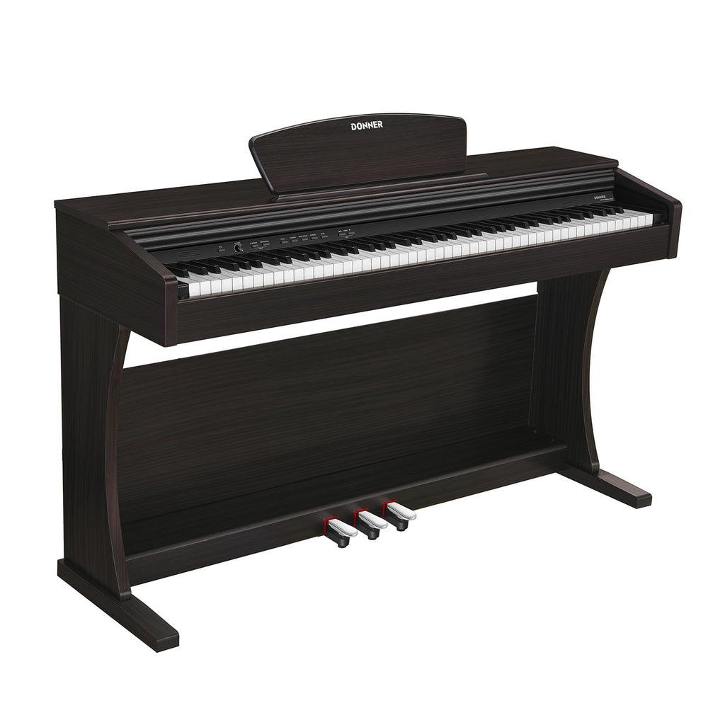 Donner DDP-400 Digital Piano with 88 Key Progressive Weighted Keyboard, Premium Upright Piano Keyboard for Professional, Bundle with Headphone, Bluetooth, Record,138 Tones,100 Rhythms, LCD, Brown