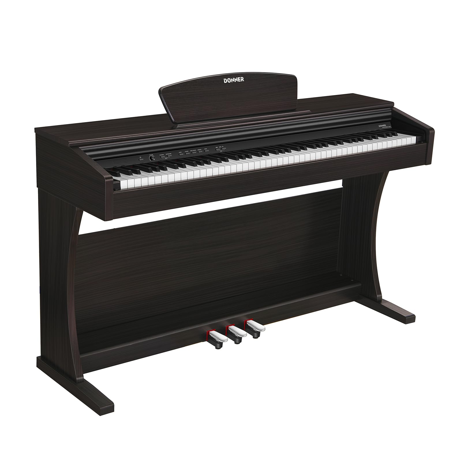 Donner DDP-400 Digital Piano with 88 Key Progressive Weighted Keyboard, Premium Upright Piano Keyboard for Professional, Bundle with Headphone, Bluetooth, Record,138 Tones,100 Rhythms, LCD, Brown