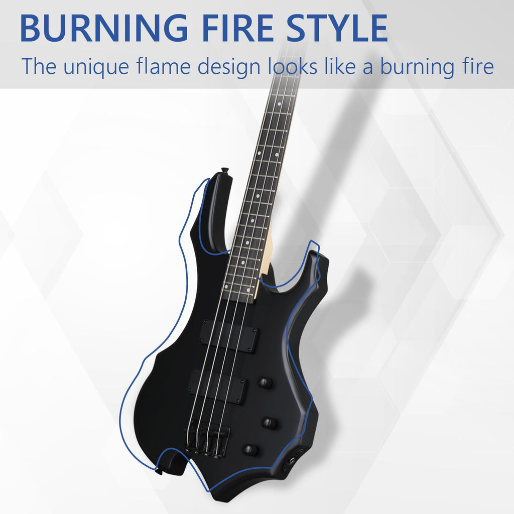 Ktaxon Electric Bass Guitar Full Size Flame Design Bass Set with 20 Watt Amplifier, Portable Bass Bag, Superior Amp Wire, Adjustable Guitar Strap, Plectrum, Wrench Tool(Matte Black)