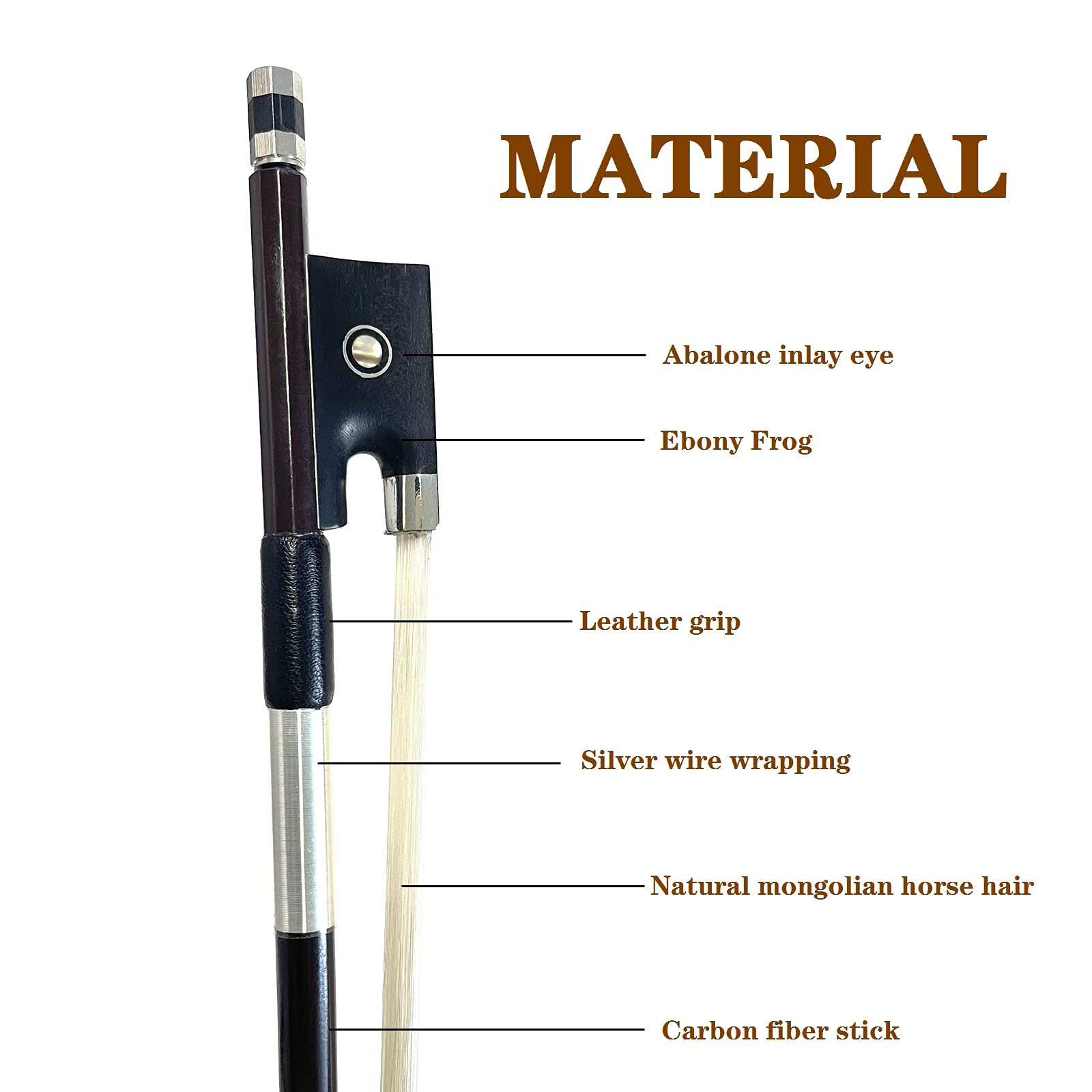 LIEKE Carbon Fiber Violin Bow 4/4 Full Size LightWeight Fiddle Bow (4/4 size, Black)