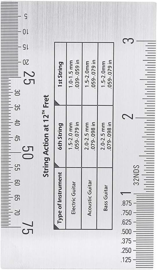 Stainless Steel String Action Ruler Gauge for Guitar Setup, Luthier Measuring Tool for Electric Bass Acoustic Guitar Height Measurement, Precise String Action Gauge, Lightweight