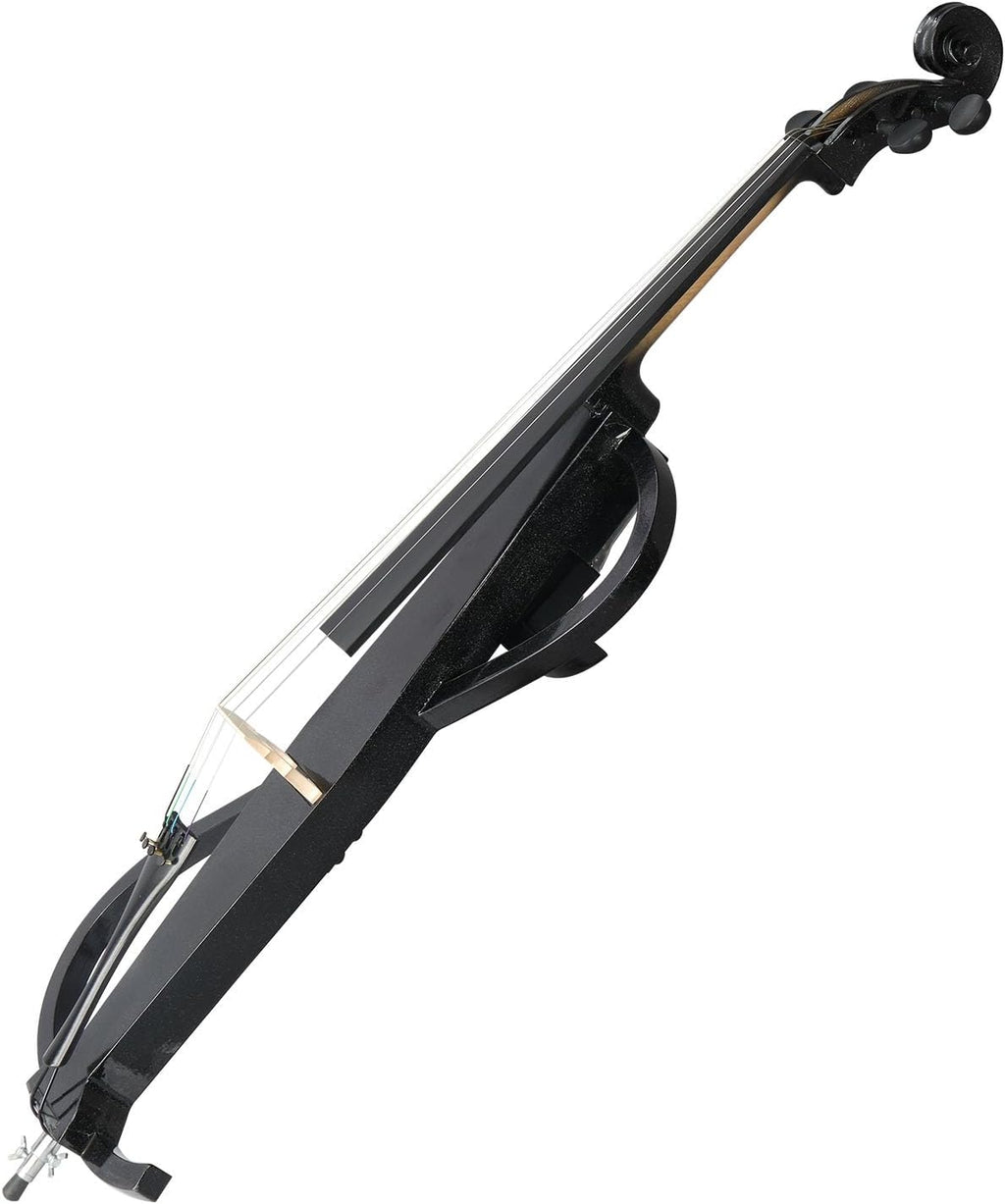 Full Size Electric Cello Kit for Adults,Beginners,Complete 4/4 Cello Set with Portable Bag, Bow, Rosin, Earphone and Connecting Line, S-shaped,Black