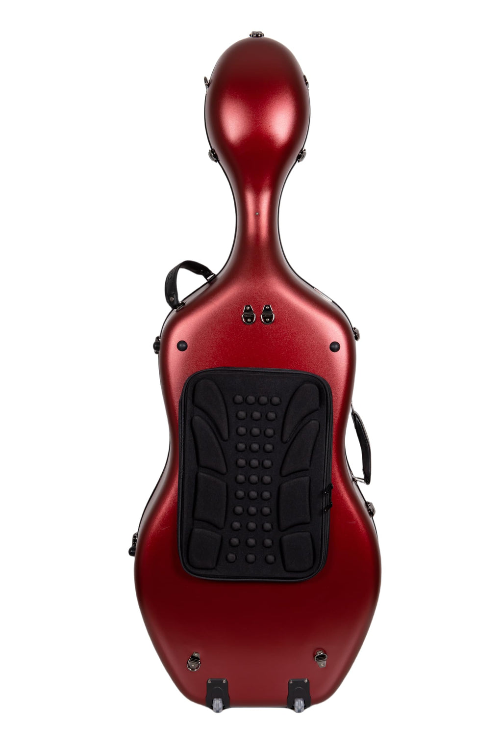 Crossrock Poly Carbon Cello Case for 4/4 Full Size | Red Matte Finish, Black Velvet Interior, Wheels, Music Pouch – Lightweight Protection Series