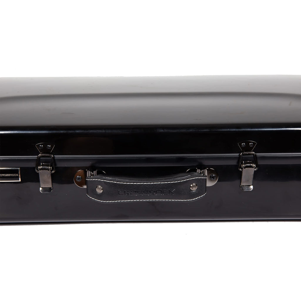 Crossrock Fiberglass Double Case for Mandolin & 4/4 Violin – Fits A & F-Style | Black Gloss Finish, TSA Lock, Backpack Straps, Accessory Storage – Pro Tour Series