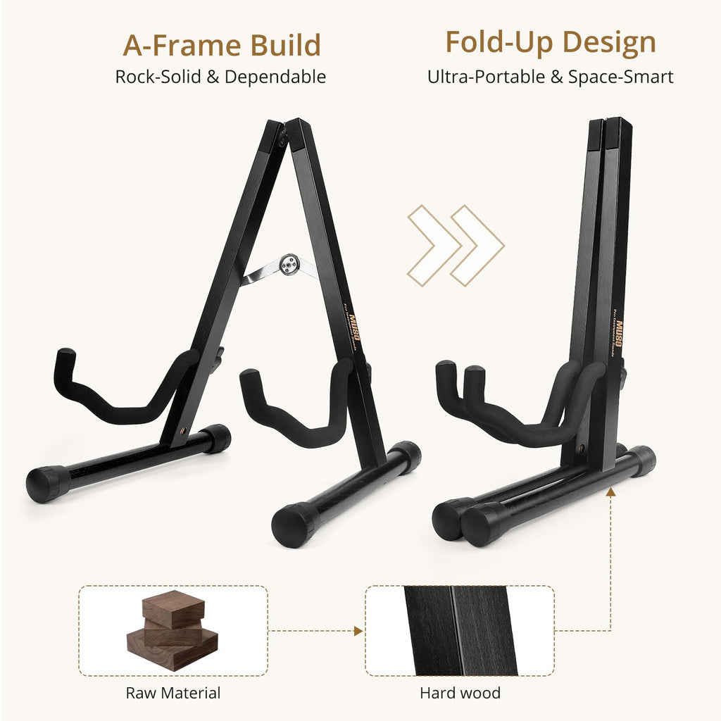 MUSO Cello Stand with Bow Holder,A-Frame Floor Stand with Padded Foam, Handcrafted Cello Rack Fits 1/2, 3/4, 7/8, 4/4 Full-Size and Guitar, Instrument Holder for Home and Studio Display