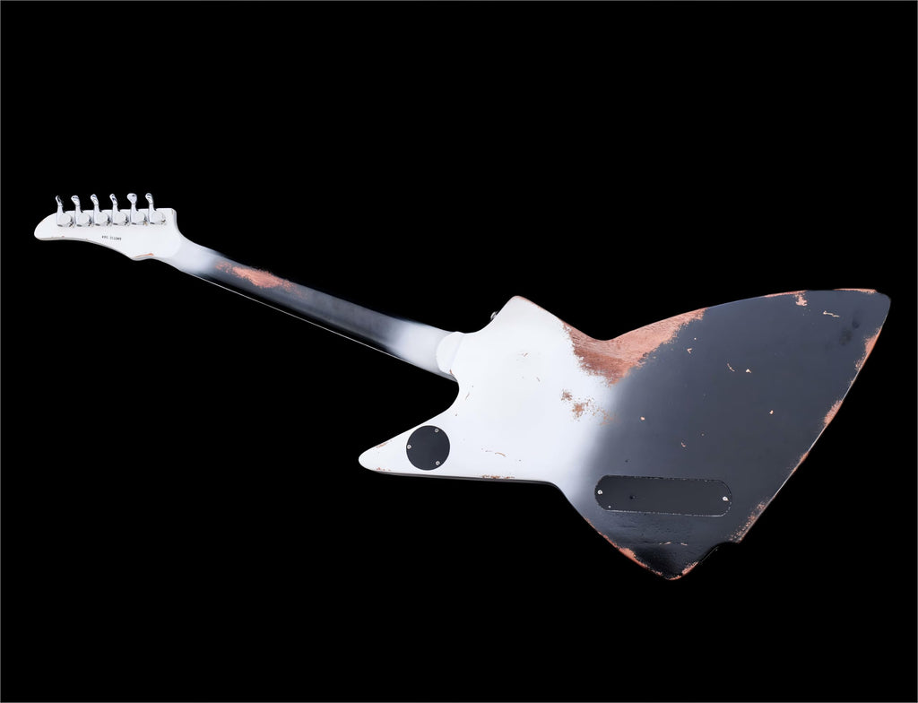 KGD Relic Electric Guitar-6-String Heavy Metal Guitar with Bone Nut, Professional Electric Guitar for Adults(Black&White)