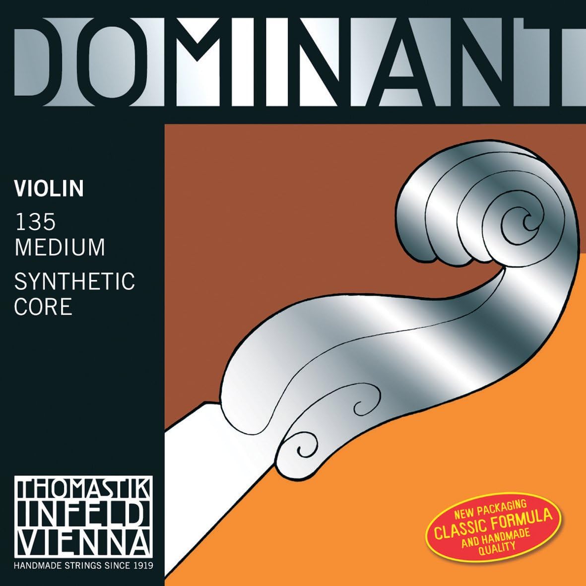 Thomastik-Infeld Dominant Violin String Set, 4/4 Size, Medium Tension - 135B - Synthetic Core A, D, G with Stainless Steel E, Removable Ball - Clear & Balanced Tone, The Reference Standard for Violin