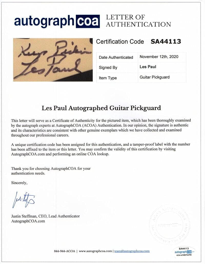 LES PAUL SIGNED AUTOGRAPH GIBSON EPIPHONE ELECTRIC GUITAR - w/KEEP PICKIN INSCRIPTION - ACOA & REAL COAS