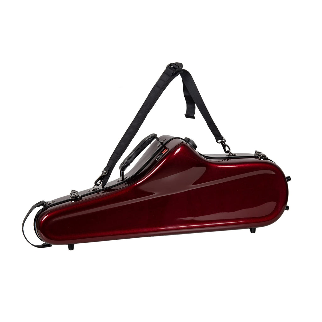 Crossrock Pro-Grade Straight Soprano Saxophone Case | Crimson Red Gloss, TSA Lock, Elite Protection, Detachable Backpack Straps, Accessory Pocket for Professional Musicians