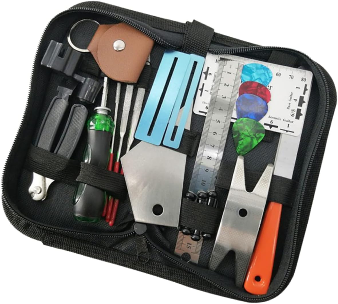 Hemoton 24pcs Guitar Repair Tool Kit Includes String Cutter Action Ruler Fret Files and Accessories for Electric and Classical Guitars Essential Maintenance