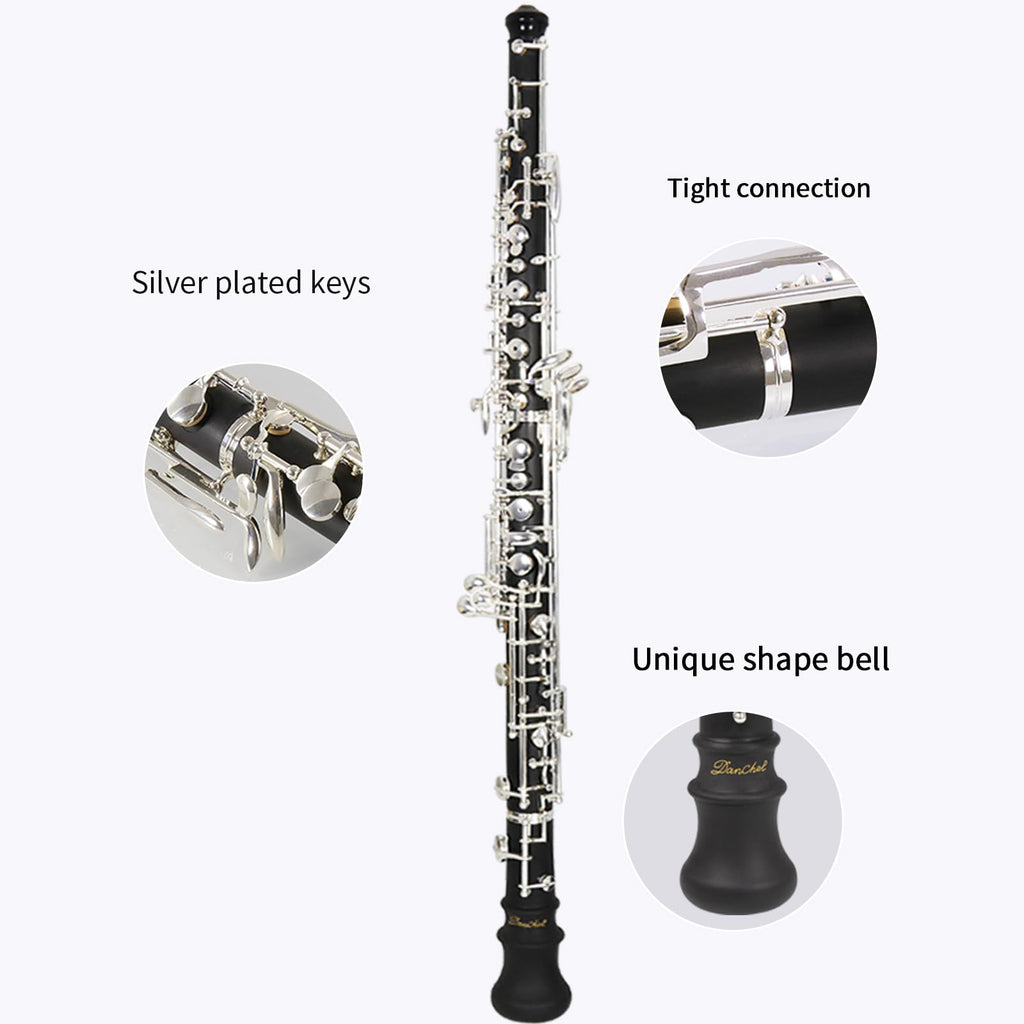 Oboe Professional Performance Level Redwood Body Silver Plated Semi Automatic C Tone with Reeds, Cleaning Cloth, Oboe Swab, Powder Paper, Absorbing Paper, Thumb Rest, Screwdriver, Gloves, Case