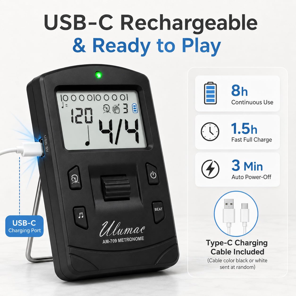 Ulumac Aroma 3-in-1 Digital Metronome Tuner for Guitar, Bass, Violin, Piano | For All Instruments - Ukulele, Trumpet, Flute, Clarinet - Accurate Chromatic Tuner, Tone Generator, Easy to Use, Pocket Size