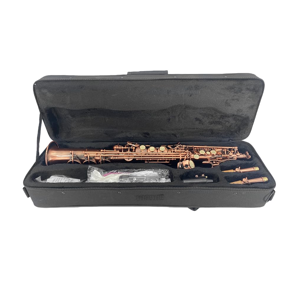 Bb Soprano Saxophone Straight Gold Sax Instruments for Beginners Students with Mouthpiece Carrying Case Straps 10Reed (gold)