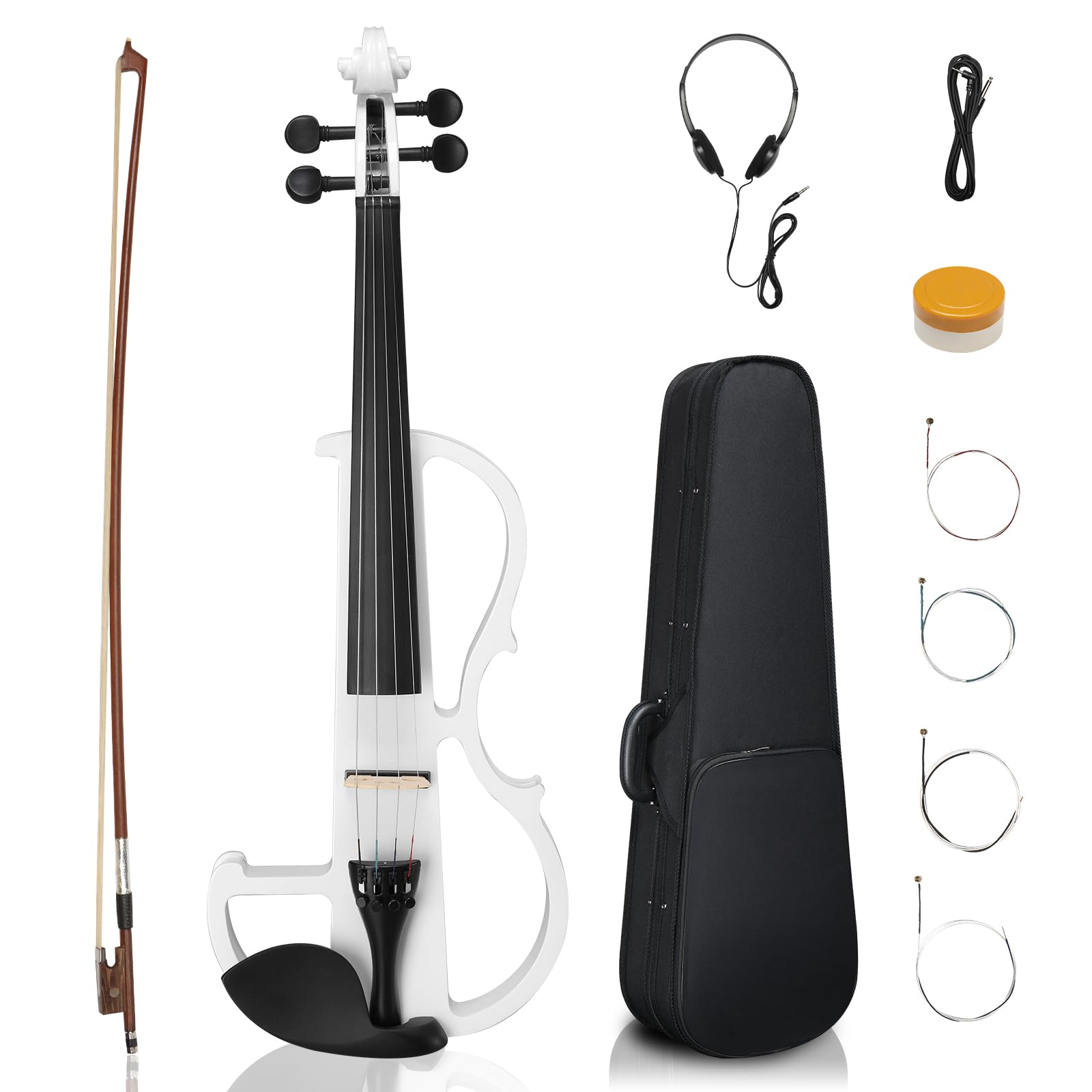 Ktaxon Full Size Electric Violin, 4/4 Acoustic Silent Electric Violin for Beginner Adults Teens with Ebony Fittings, Case, Bow, Headphone, Rosin and Extra String (Black)