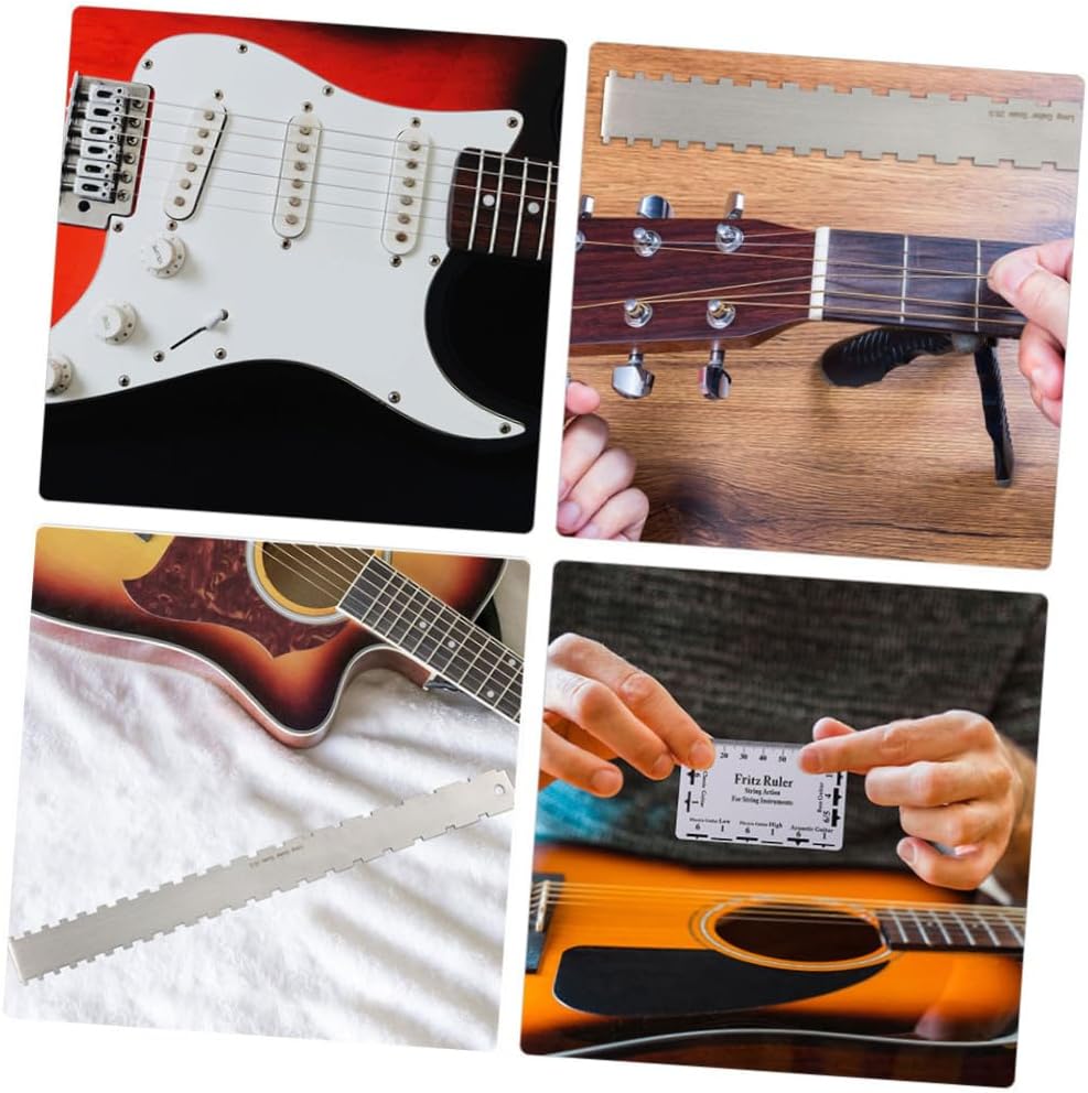 2Sets Guitar Luthier Measuring Tools Notched Straight Edge String Action Gauge Ruler Durable for Accurate Neck Measurement Fretboard Flatness