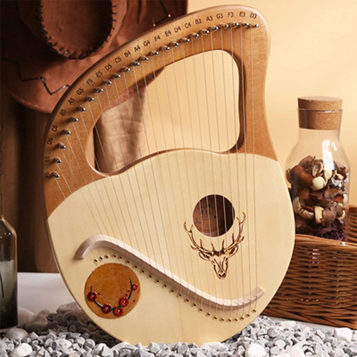 21 String Lyre Harp Solidwood Mahogany with Carry Bag, Chinese Harp Heptachord for Beginner Music Lovers Kids Adult Musical Instrument