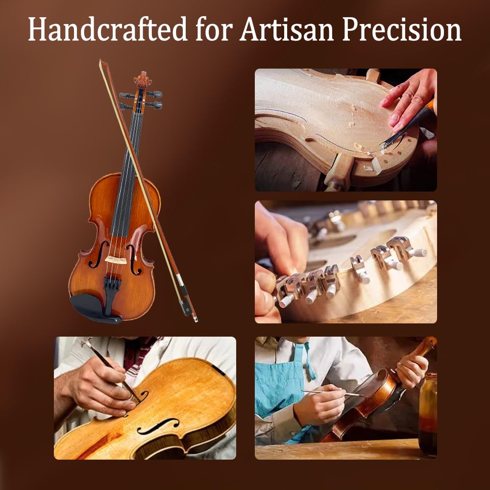 1/2 Violin Set for Beginners Violin Fiddle Set for Beginners with Shoulder Rest Bow Bridge Hard Case and Extra 4strings