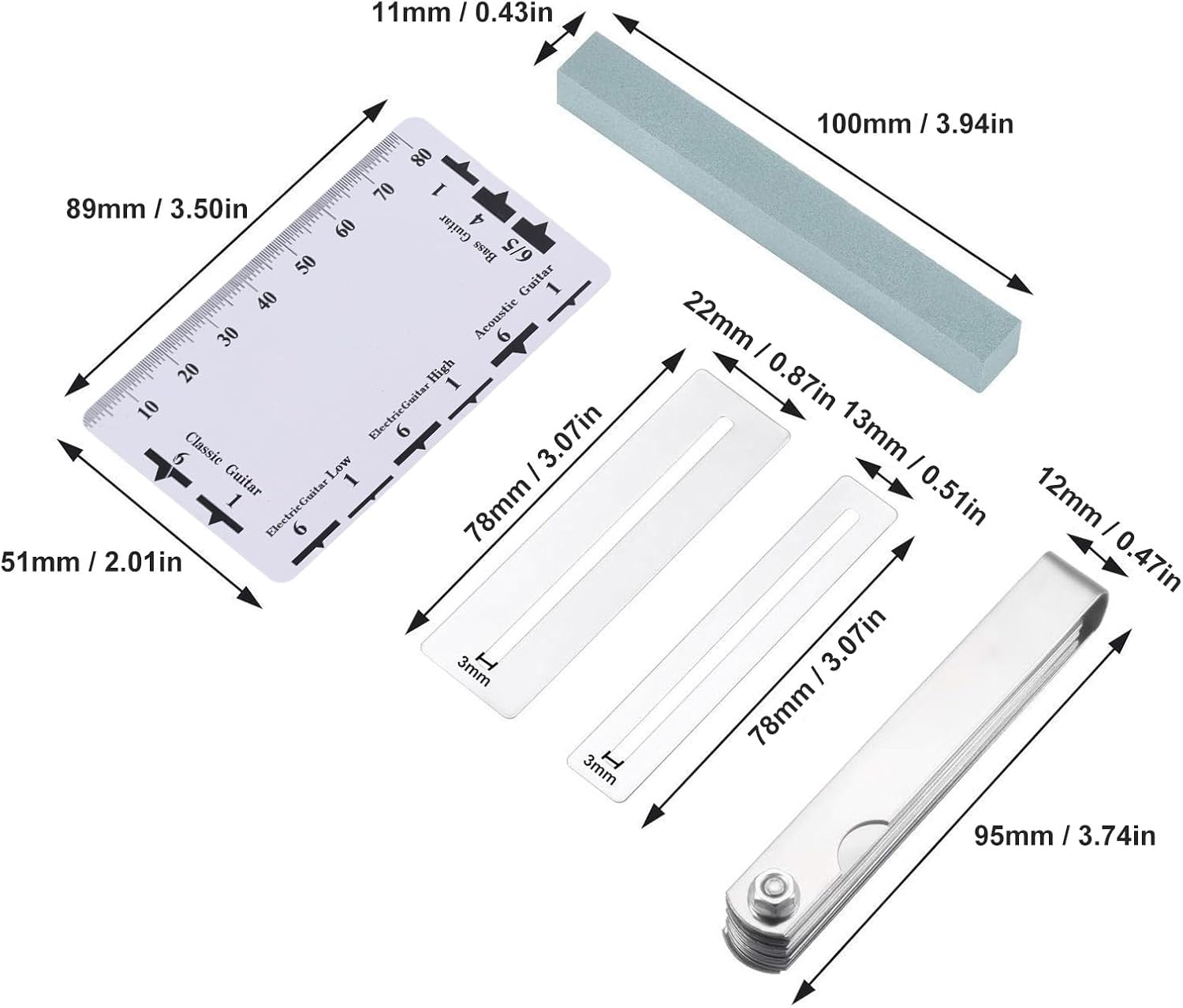 Jiawu Versatile Guitar Luthier Tool Set Efficient 32 Blade Feeler Gauge String Action Ruler for Accurate Measurements Stainless Steel Includes 9 Sizes