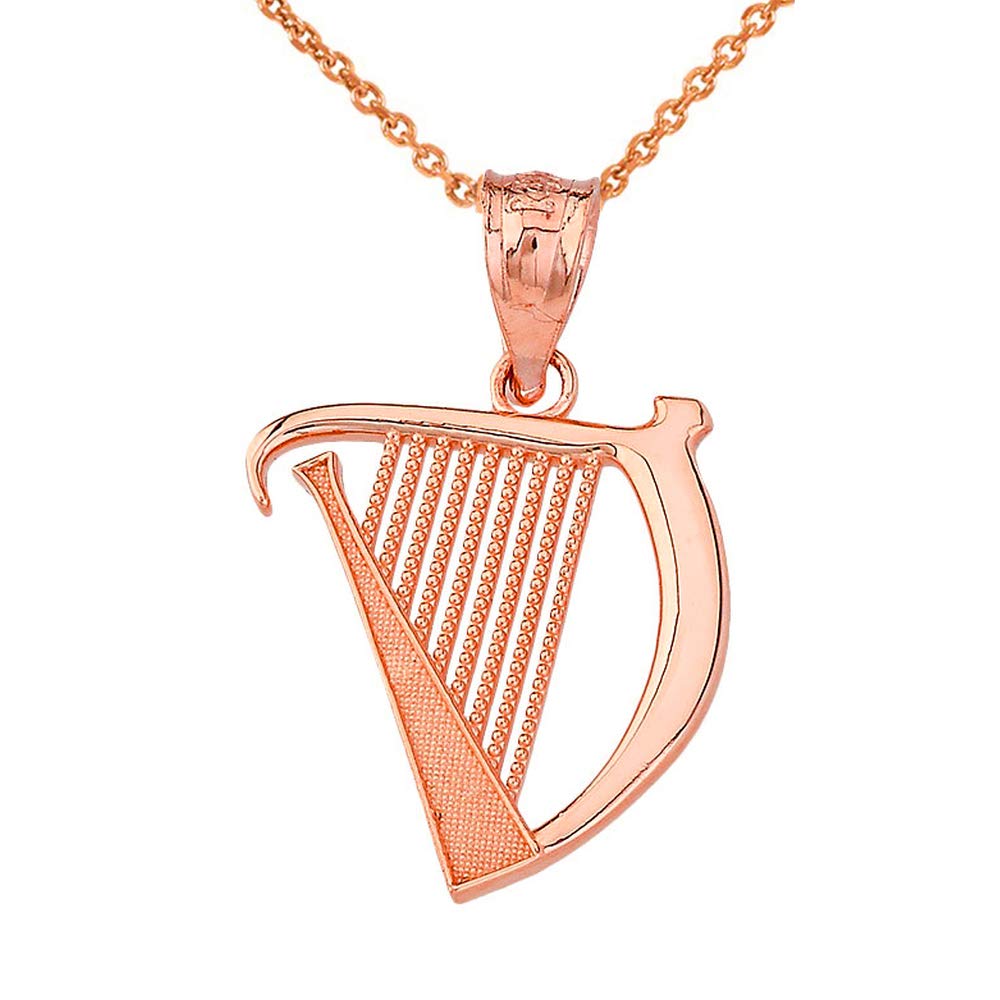 Certified 14k Gold Harp Musical Instrument Musician Charm Pendant Necklace