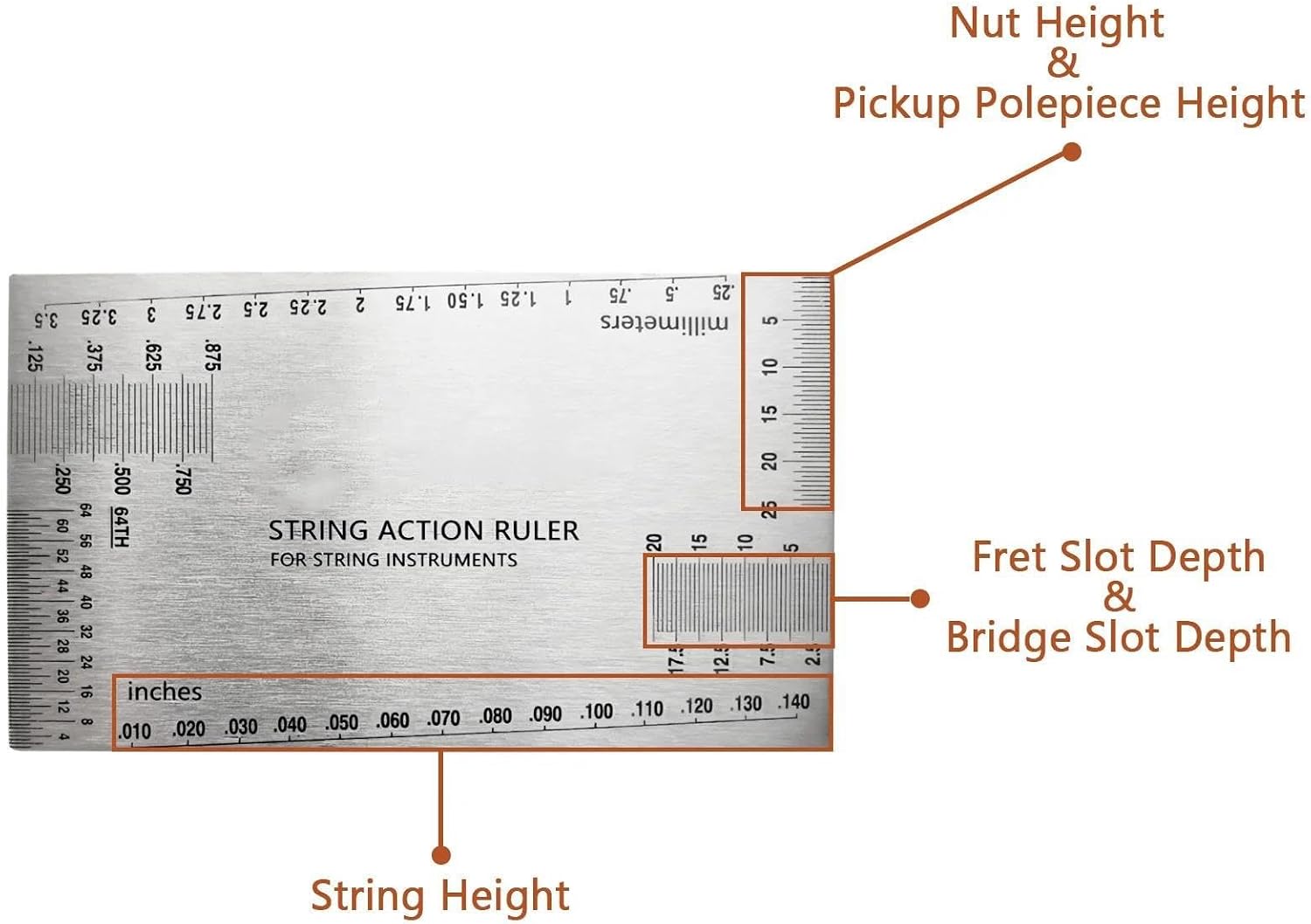 Guitar Making Tools String Action Ruler Gauge, Guitar Fret Tools, Precision Guitar Height Gauge, Repairing Tools For Luthier, Fit For Acoust