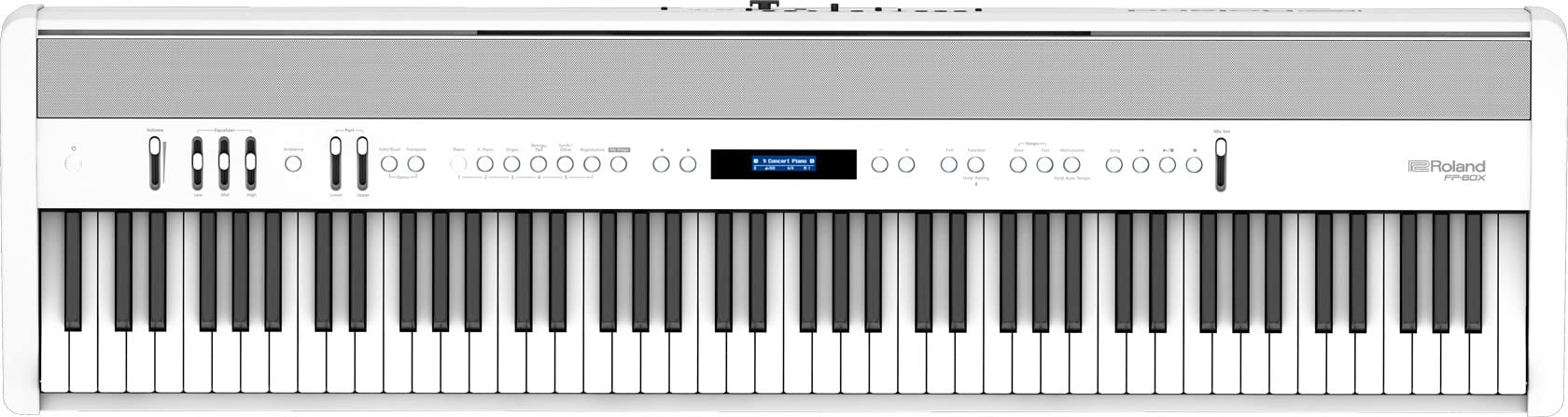 Roland FP-60X 88-Key Digital Piano - White Bundle with Adjustable Stand, Bench, Deluxe Sustain Pedal, Online Piano Lessons, Instructional DVD, and Austin Bazaar Polishing Cloth