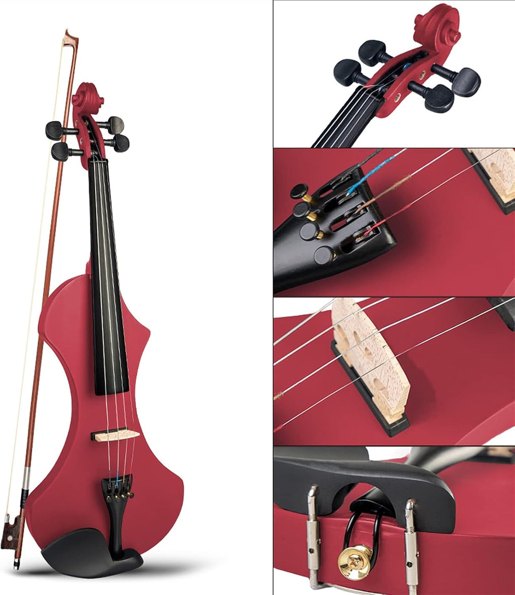 Cello Kit Electric Violin 4/4 Full Size Solid Wood Silent Violin Set W/Carrying Case+Audio Cable+Extra Strings+Tuner+Bridge+Rosin Violin