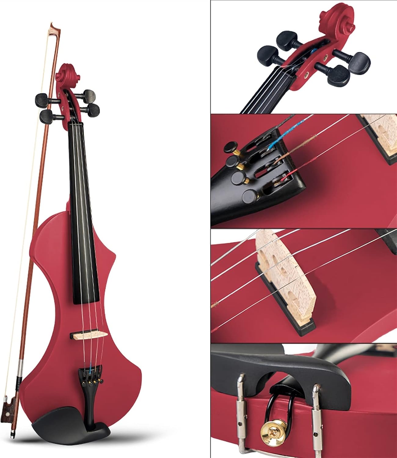 Cello Kit Electric Violin 4/4 Full Size Solid Wood Silent Violin Set W/Carrying Case+Audio Cable+Extra Strings+Tuner+Bridge+Rosin Violin