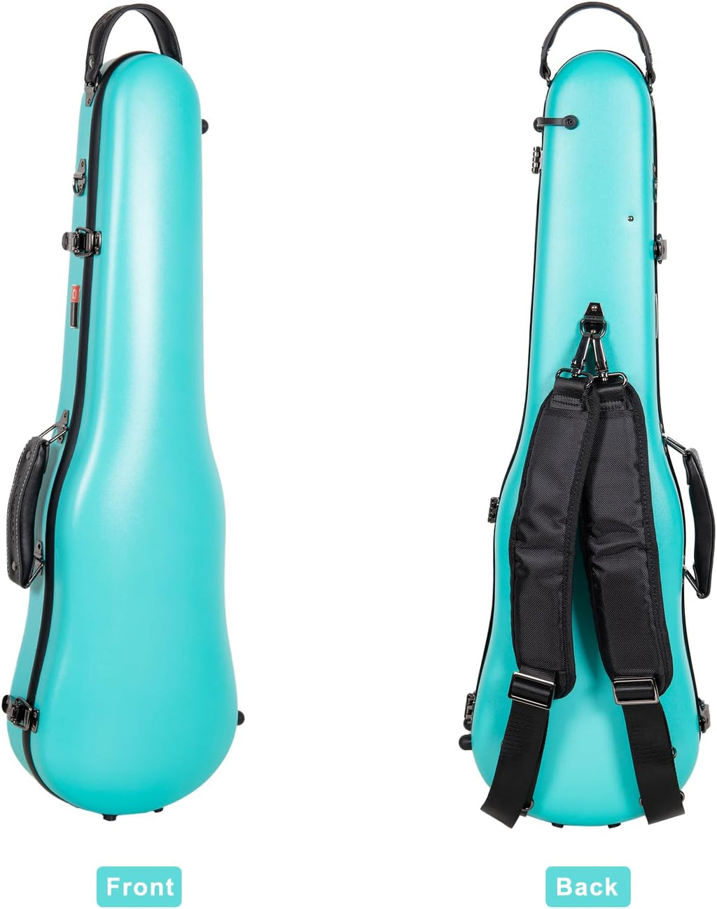 Crossrock Poly Carbon Shaped Violin Case for 4/4 Full-Size | Matte Mint Blue Finish, Hygrometer, Accessory Storage, Protective Blanket – Lightweight Hard Shell