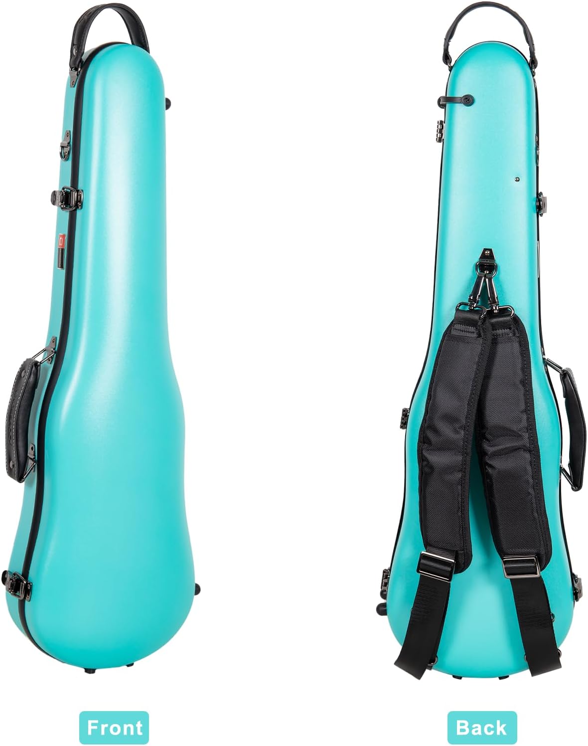 Crossrock Poly Carbon Shaped Violin Case for 4/4 Full-Size | Matte Mint Blue Finish, Hygrometer, Accessory Storage, Protective Blanket – Lightweight Hard Shell