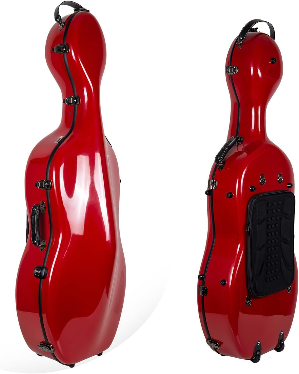 Crossrock Fiberglass 4/4 Cello Case with Wheels | Red Finish, Grey Velvet Interior, Combo Lock, Padded Music Pouch, 3 Handles – Full Size Hardshell (CRF2020CEFRD)