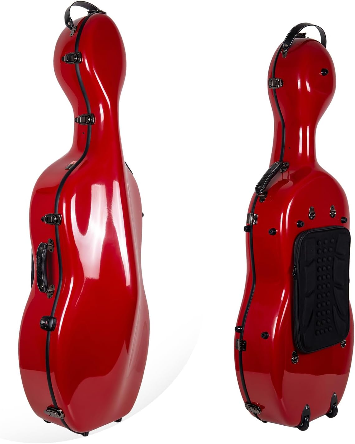 Crossrock Fiberglass 4/4 Cello Case with Wheels | Red Finish, Grey Velvet Interior, Combo Lock, Padded Music Pouch, 3 Handles – Full Size Hardshell (CRF2020CEFRD)