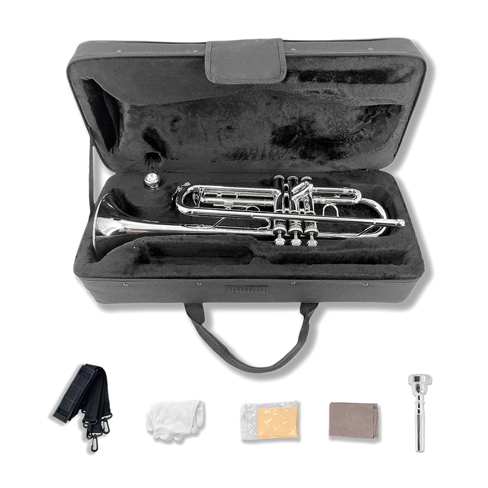 Bb Standard Trumpet Set for Beginners or students trumpet instrument with Carrying Hard Case 7C Mouthpiece Cleaning Cloth Gloves
