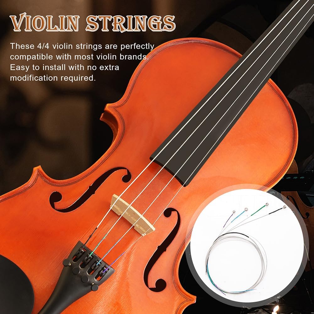 8 Pieces Violin Strings Full Set G-D-A-E, Replacement Strings for 4/4 3/4 1/2 1/4 Violins, Quality Steel Core for Student Beginner & Enthusiasts Playing
