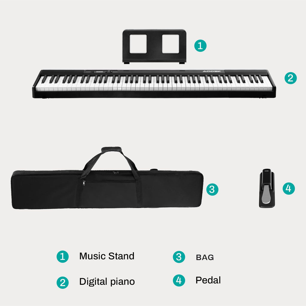 AODSK Digital Piano 88 Key Full Size Weighted Keyboard Overall Solid Wood Frame for Beginners with Sheet Music Stand Triple Pedal Power Adapter