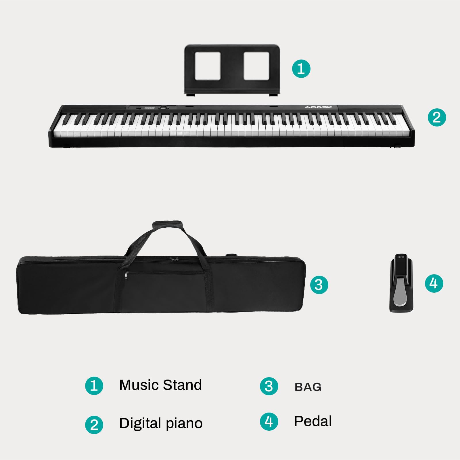 AODSK Digital Piano 88 Key Full Size Weighted Keyboard Overall Solid Wood Frame for Beginners with Sheet Music Stand Triple Pedal Power Adapter