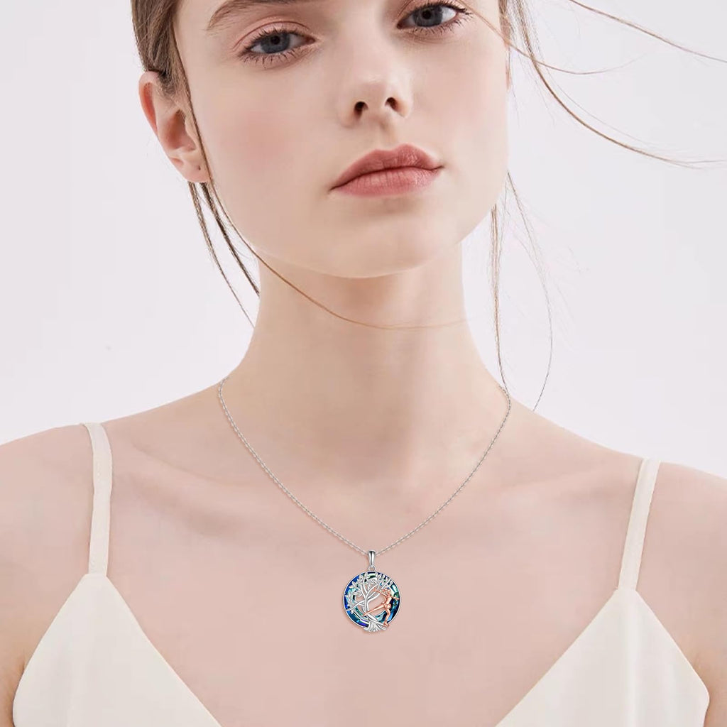 YFN Tree of Life Necklace Sterling Silver Crystal Jewelry Graduation Birthday Gifts for Women
