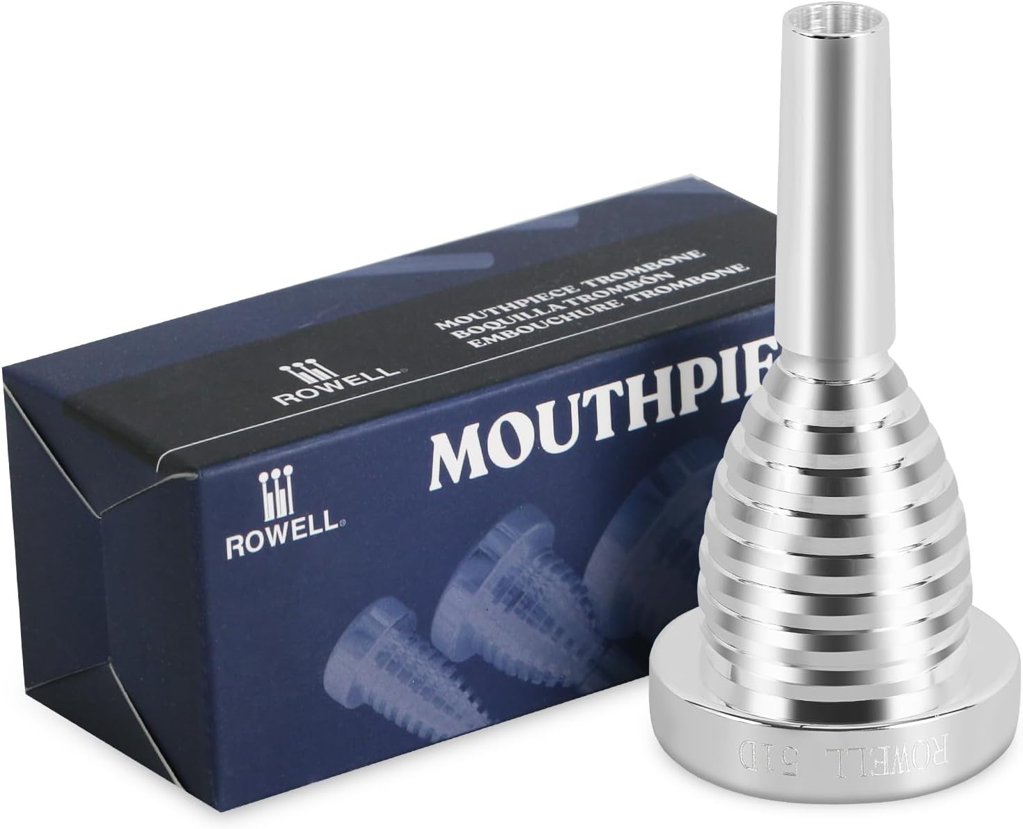 ROWELL 51D Silver Trombone Mouthpiece - Brass, Compatible with Beginners and Professionals, Modern Style, B Flat Instrument